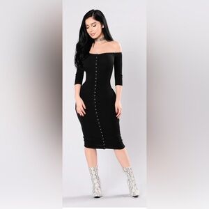 Fashion Nova Black Button-Front Bodycon Dress - Women. New With Tags. Size Large